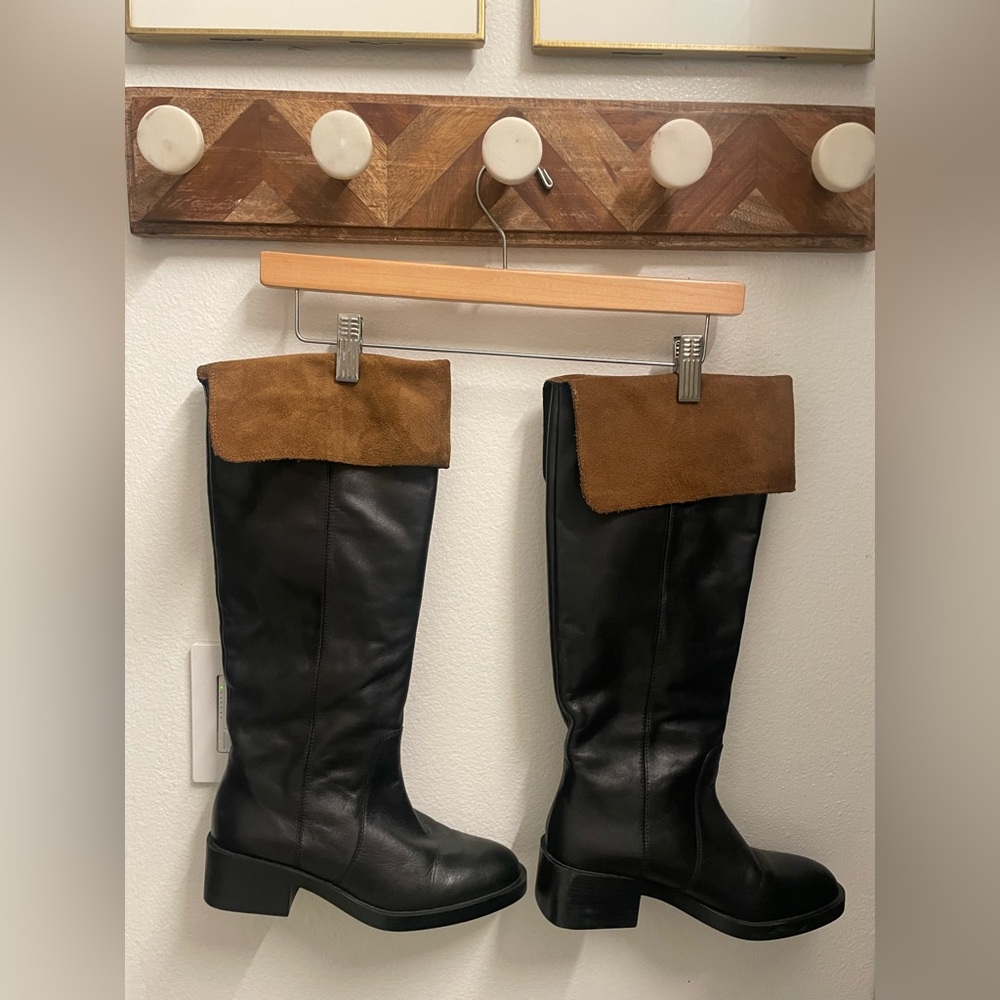 Zara flat heeled over the knee boot size 6 fold over brown suede inside black